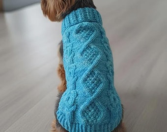 Hand Knit Welsh Wool Cable Dog Sweater - Cozy Winter Pet Clothing Small dog size