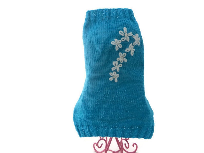 xlarge unisex dog clothes Dog sweater hand knitted in blue with white Flowers Hand embroidery flowers In sizes xxxs