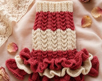 Hand Knitted Pure Welsh Wool Dog Sweater | Ruffle Skirt Boutique Puppy Jumper