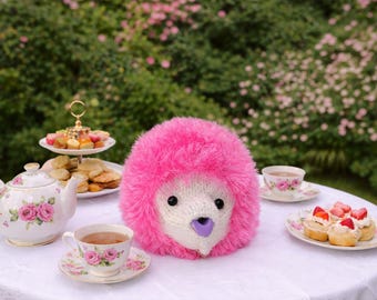 Funda para tetera con forma de erizo rosa y peluche / Calentador de té divertido tejido a mano / Se adapta a teteras grandes de 4 a 6 tazas / Regalo de cocina único y decoración estilo cottagecore