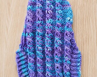 XXS size Hand Knit Welsh Wool Dog Sweater |  Purple & Green