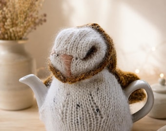 Handknit Barn Owl Tea Cosy, Mohair Alpaca Wool Teapot Warmer, Woodland Animal, Cosy fits a two cup teapot