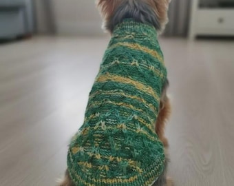 Hand Knit Welsh Wool Dog Sweater - Small Breed Diamond Pattern
