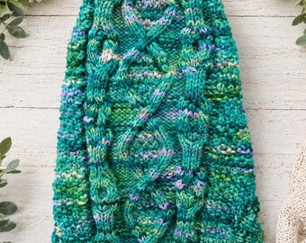 Hand Knit Welsh Wool Dog Sweater | Teal Diamond Lattice Jumper