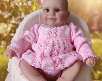 Hand-Knitted Baby  Angel Top & Knickers Set,  in pink  size 3-6 Months