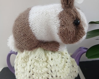 Hand Knitted Bunny Tea Cosy, Alpaca Mohair Rabbit Teapot Cover, Cottagecore Decor (4/6 Cup)