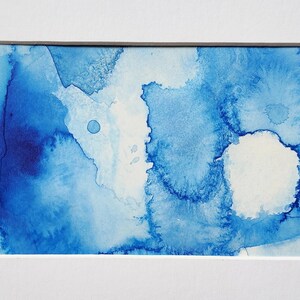 Phthalo Blue watercolor art / Original minimalist painting / Blue bedroom wall decor image 1