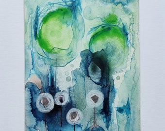 Abstraktes Aquarell Grün Blau / Original Malerei / Abstrakte Landschaft mit Bäumen / Sara Rodighiero