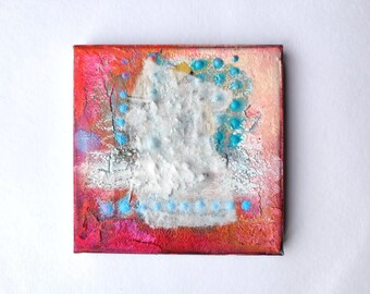 Abstrakte Malerei grün blau / Original auf Leinwand /   15 x 15 cm