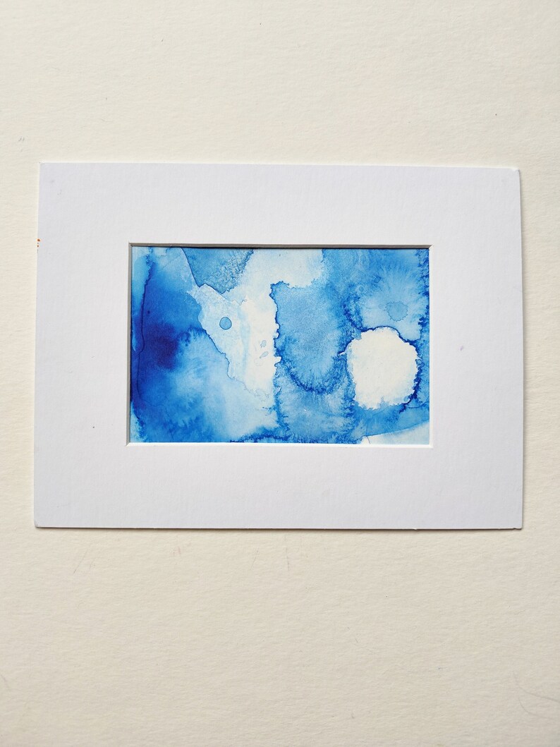 Phthalo Blue watercolor art / Original minimalist painting / Blue bedroom wall decor image 1