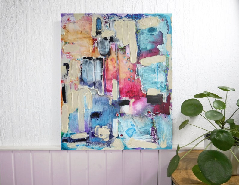 Large abstract painting / 19.6 x 23.6 inches / Colorful panting on canvas afbeelding 2