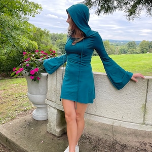 Bamboo Dress with Bell Sleeves and Hood. Fire Safe