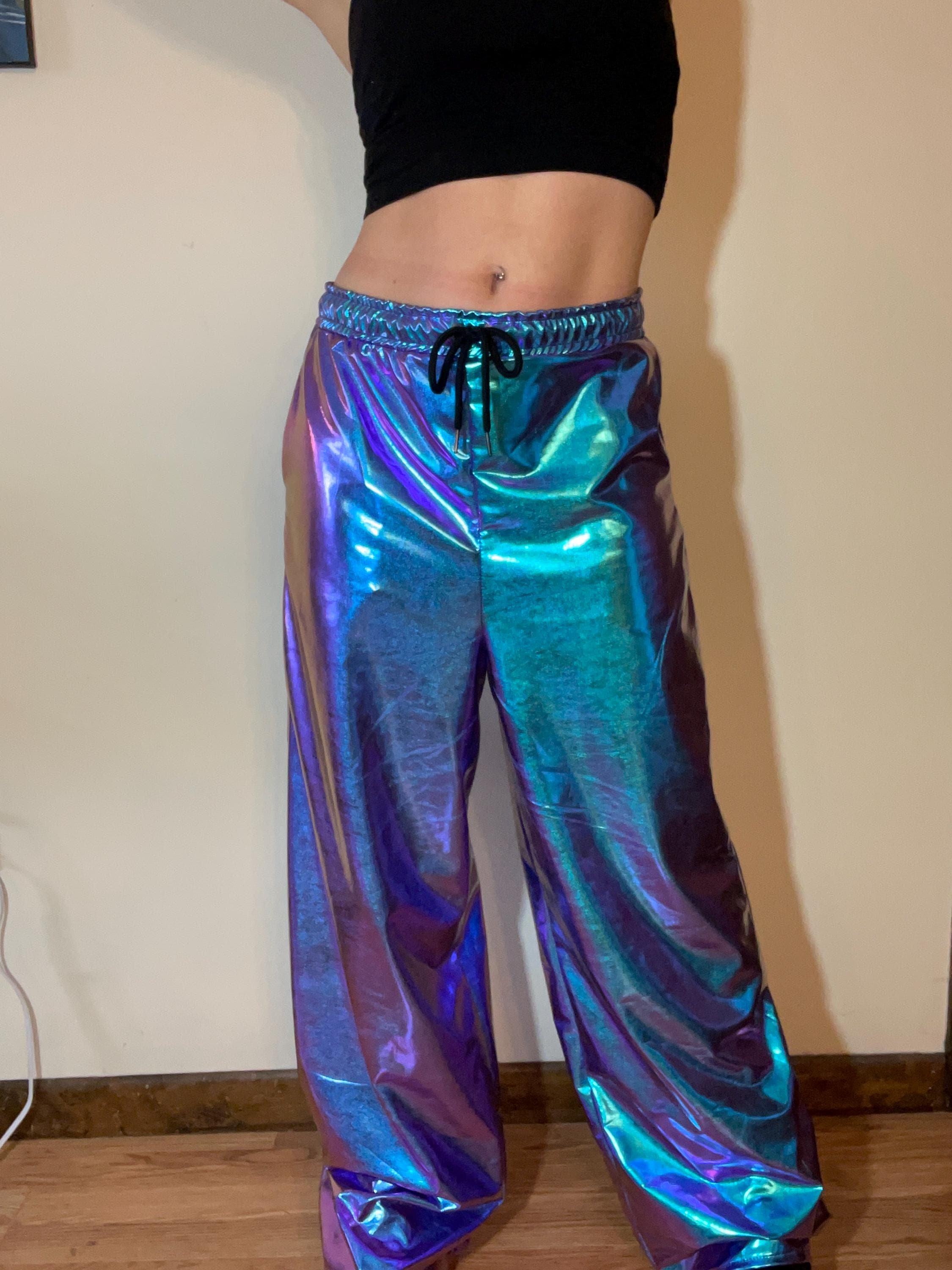 Woman's Purple and Teal Holographic Space Pants - Etsy