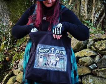Ghost Train XL Tote Bag - Extra Large Spooky Halloween Horror Bag - Carnival Funfair Trick Or Treat Grocery Shopping Bag