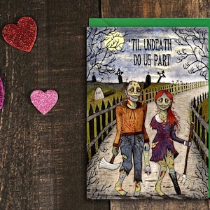 Zombie Paar Valentinstagskarte und Umschlag - 'Til Undeath Do Us Part For Him For Her Valentinstagskarte - Gothic Hochzeit Liebe Jahrestag