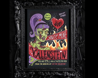 Valenstein Illustration Print - Watercolour Spooky B-Movie Zombie Horror Art A5 - A4 - A3 - Gothic Alternative Valentines Film Poster Gift