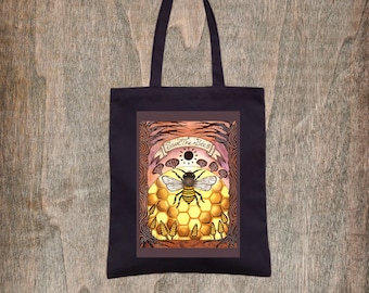 Save The Bees Tote Bag - Tote de algodón de abeja de comercio justo negro - Bolso de hombro de comercio justo de abeja de miel - Bolsa de conservación de animales
