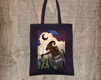 Krampus Sweet Dreams Bag - Black Goat Winter Folk Tale Cotton Tote - Gothic Chistmas Bag - Krampus Night Gift Bag