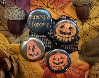 Pumpkins Forever Badge Set - Pack Of 4 Halloween Pumpkin Head 25mm 1" Button Pin Badges - Pumpkin Child - Pumpkin Mom - Pumpkin Pops Badges