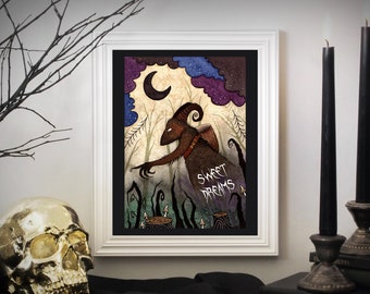 Krampus 'Sweet Dreams' Print - Krampus Creepy Christmas Halloween Watercolour A5 - A4 - A3 Illustration Print - Pagan Goth Dark Fantasy Art
