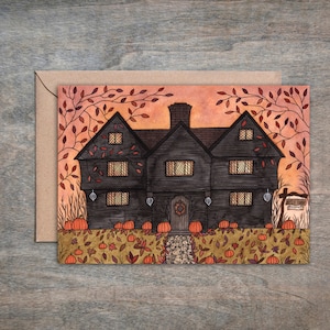 Carte de voeux et enveloppe La maison de la sorcière - Carte de sorcière d'Halloween - Cadeau citrouille citrouille d'Halloween - Carte de Saint-Sylvestre Samhain