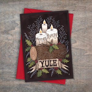 Kartka z życzeniami Yule Candles i koperta - Yuletide Pagan Winter Christmas Card - Yule Log Traditional Seasonal Greetings Card