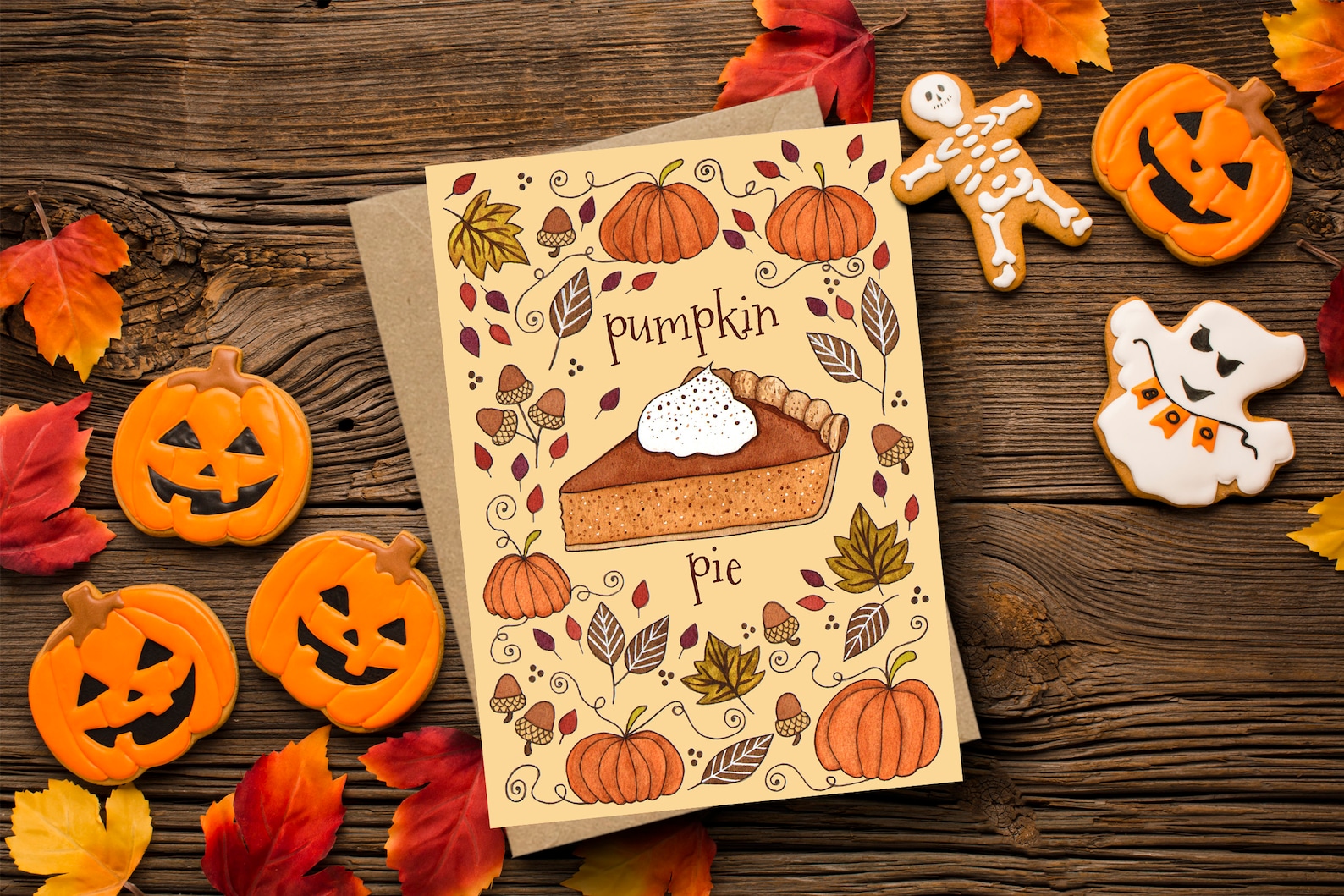 Pumpkin Pie Greetings Card & Envelope - Orange Yellow Autumn Fall ...