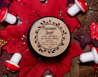 Cinnamon Swirl Solid Perfume - Winter Cosy Spicy Solid Fragrance Tin - Cinnamon Bun, Tangerine & Vanilla Gourmand Vegan Perfume Blend