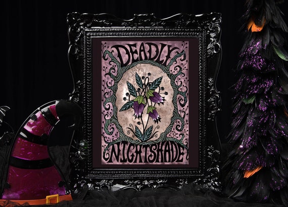 Deadly Nightshade Print - The Witches Garden Botanical A5 - A4 - A3 Watercolour Art - Gothic Spooky Purple Decor - Poisonous Plants Floral