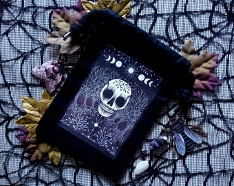 As Above So Below Small Drawstring Bag - Moon Skull Black Cotton Pouch Bag -  Gothic Skull Tarot Bag - Spooky Witch Spells Purse Phone Bag