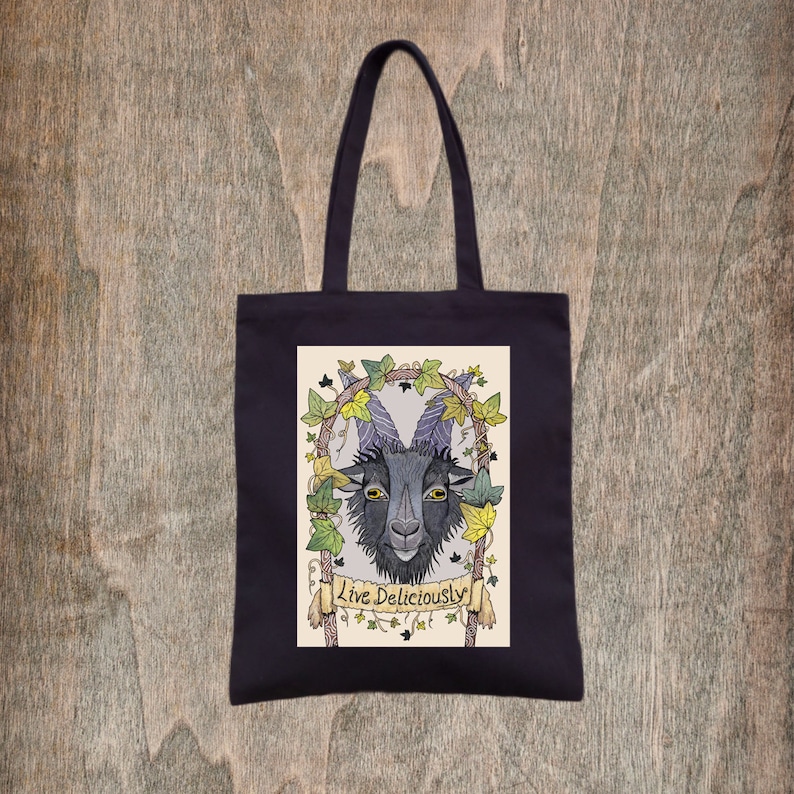 The VVitch Pagan Gothic Black Goat Ivy Cotton Tote Black Phillip Bag Horror films Folk Halloween Trick Or Treat Bag Live Deliciously
