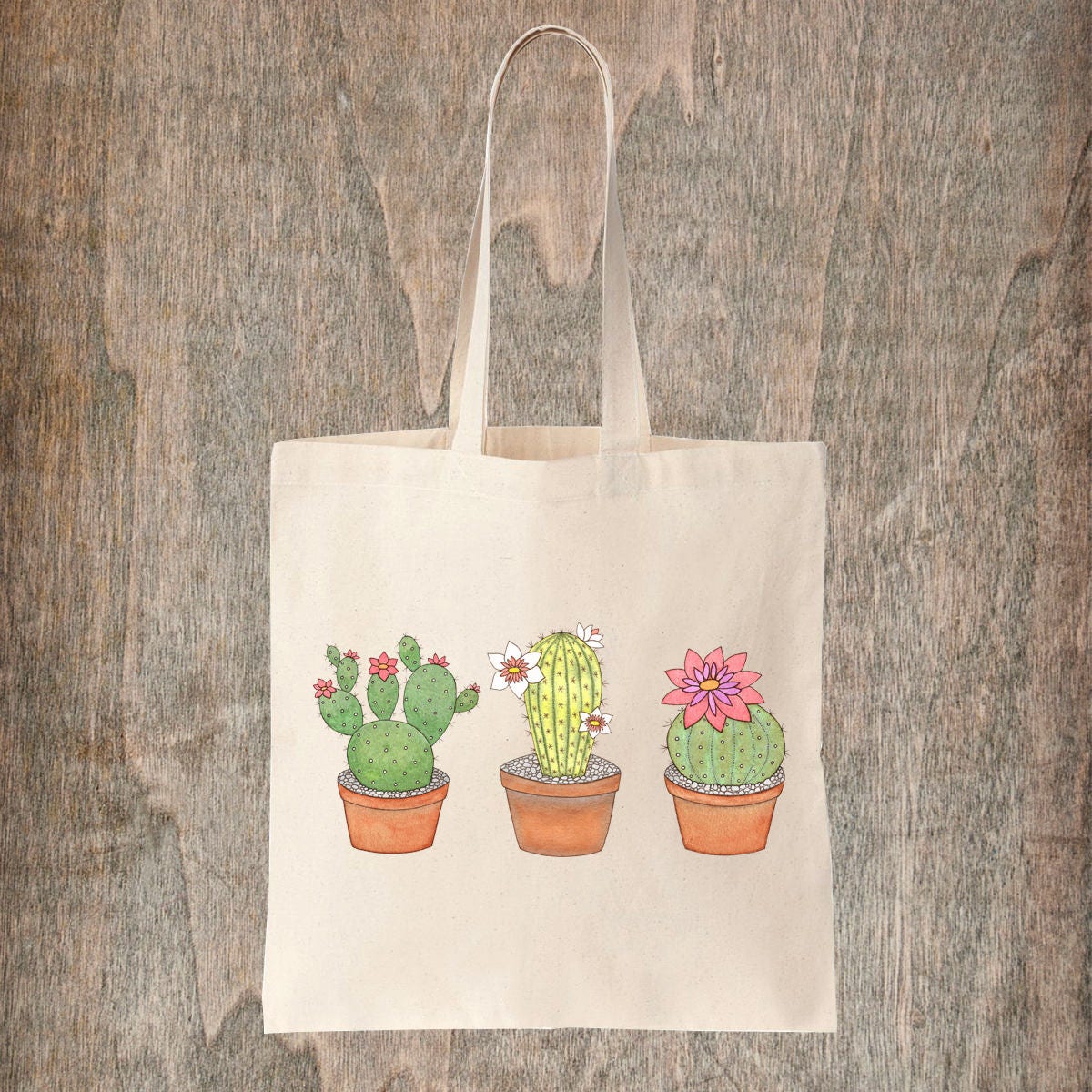 Cactus Tote Bag Cute Cactus Trio Tropical Botanical | Etsy