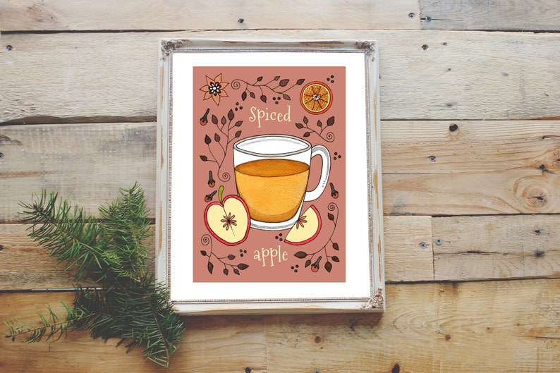 Spiced Apple Print A5 A4 A3 Hot Mulled Apple Illustration Red Fruit Print Decor Autumn Winter Cosy Whimsical Cafe Kitchen Wall Art image 2