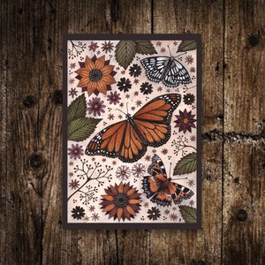 Mini A6 prairie de papillons - illustration de petits papillons printemps-été - carte postale de jardin Cottagecore - décoration florale fantaisiste