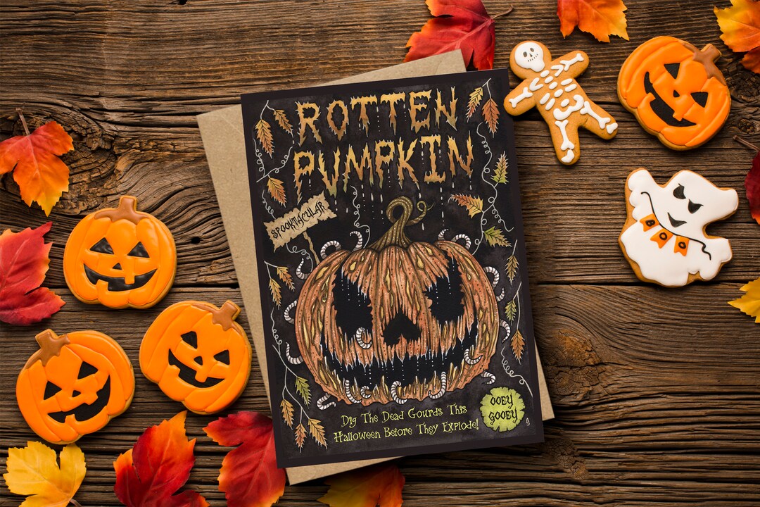 Rotten Pumpkin Greetings Card & Envelope - Spooky Halloween Horror Jack ...
