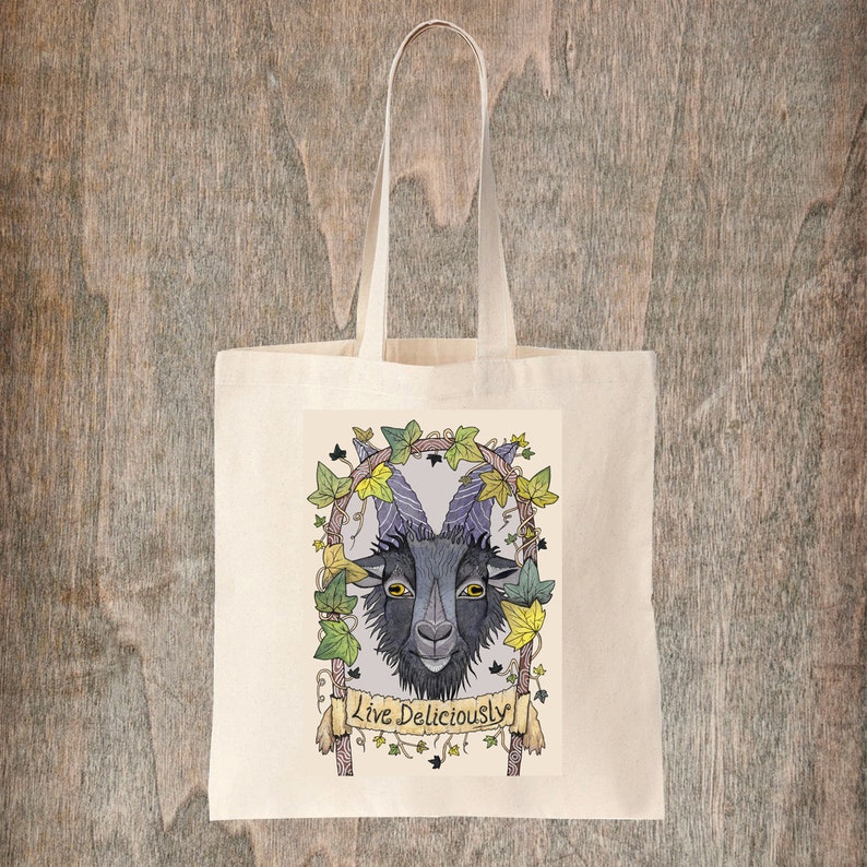 The VVitch Pagan Gothic Black Goat Ivy Cotton Tote Black Phillip Bag Horror films Folk Halloween Trick Or Treat Bag Live Deliciously