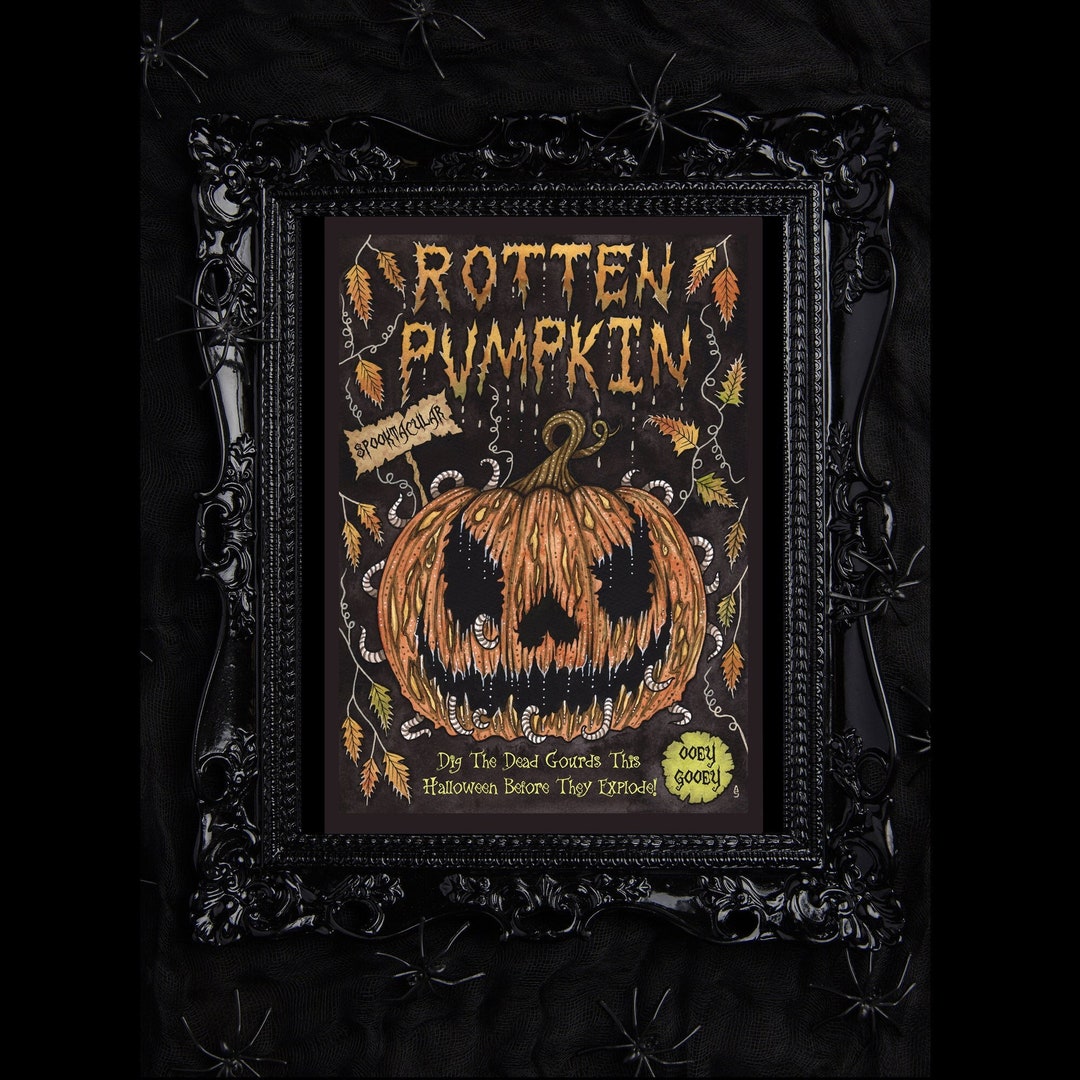 Rotten Pumpkin Print - Spooky Halloween Jack O Lantern A5 - A4 - A3 ...