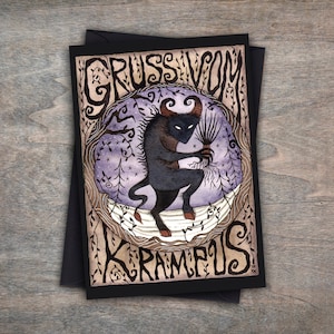 Gruss Vom Krampus Karte - Krampus Gruselige Gothik Winter Karte - Schwarz Lila Weihnachtsgruß Grusskarte