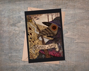 Tarjeta de felicitación y sobre del Doctor de la Peste - Tarjeta ilustrada de Memento Mori - Tarjeta de arte fantástico medieval steampunk - Regalos alternativos góticos