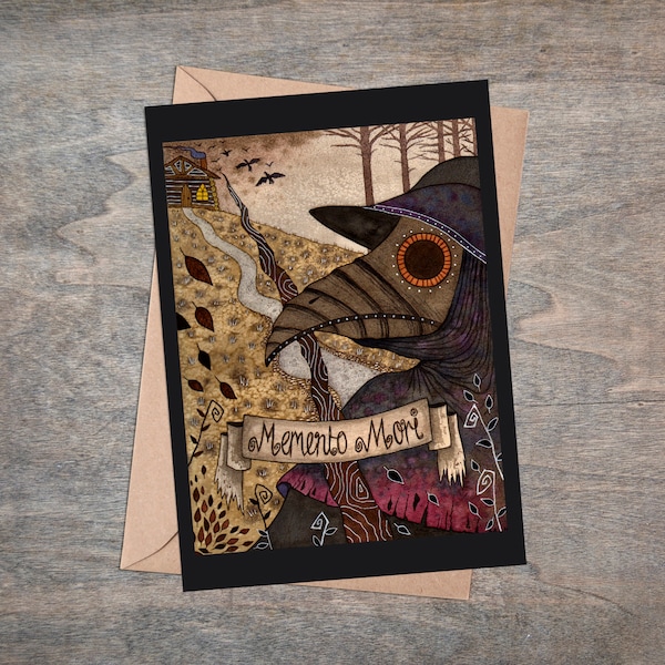 Plague Doctor Greetings Card & Envelope - Memento Mori Illustrated Card - Steampunk Medieval Fantasy Art Card - Gothic Alternative Gifts