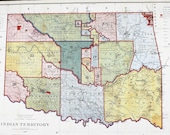 1887 Indian Territory Map Oklahoma General Land Office Treaty Dates ORIGINAL