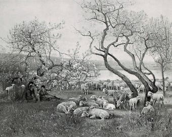 1890 A May Morning Louis Japy Herders with Flock ORIGINAL Photogravure RARE
