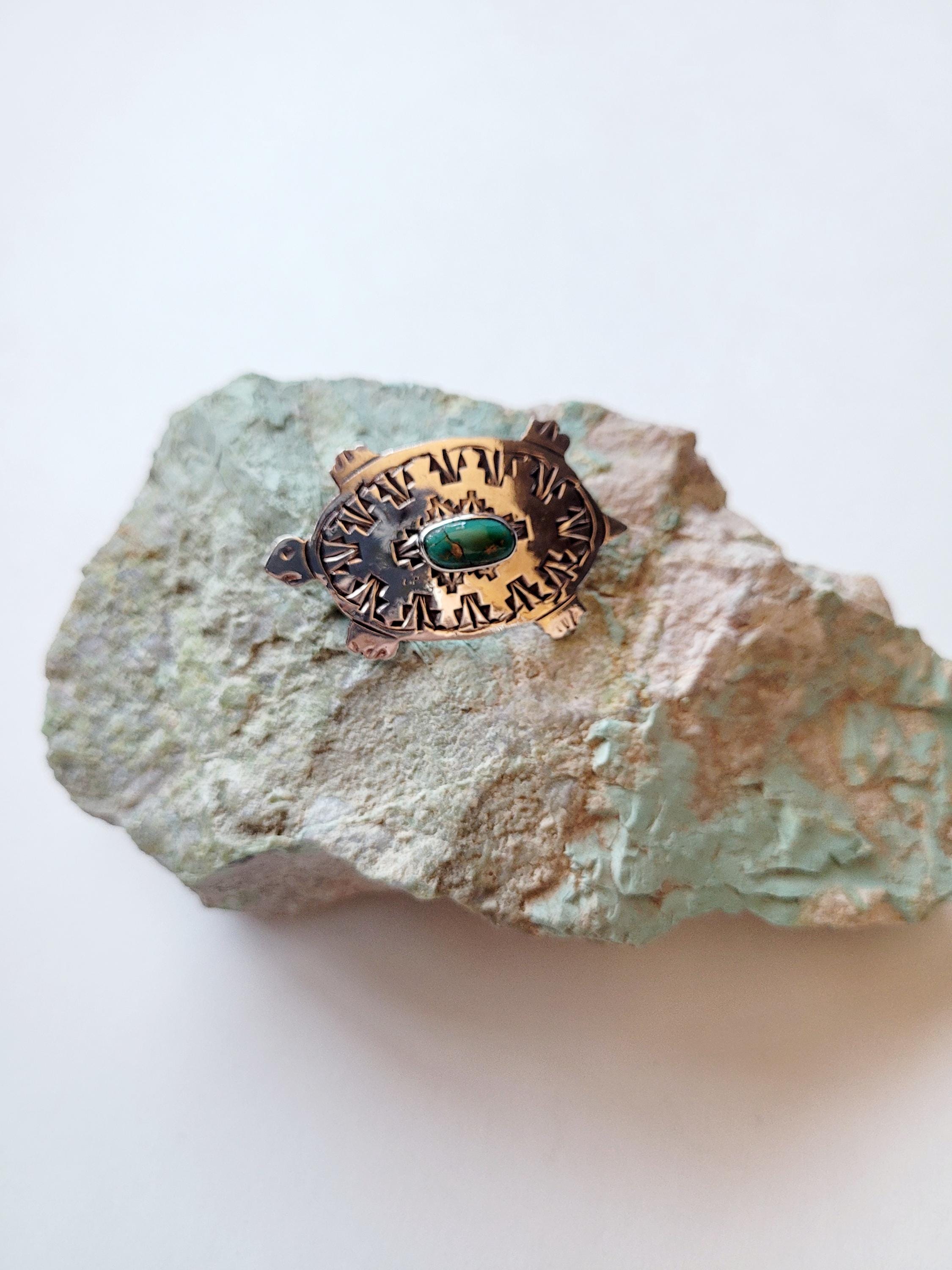 Turtle Brooch Sterling Silver Native American Handmade Turquoise