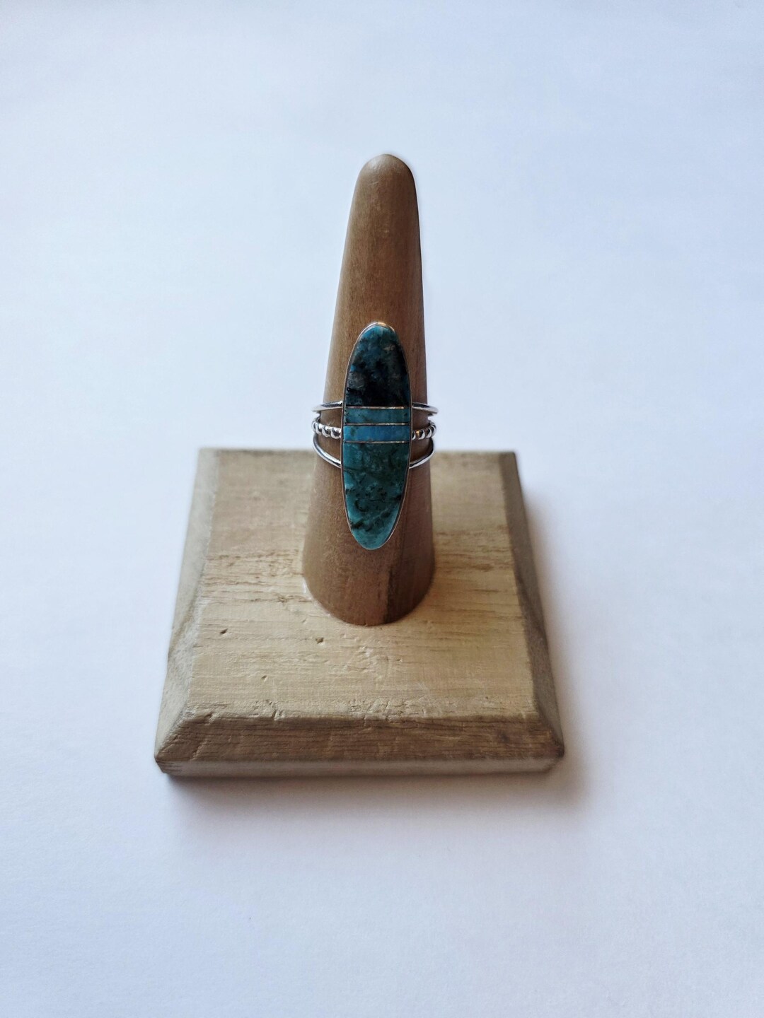 Inlayed Kingman Turquoise Statement Ring Sterling Silver Native ...