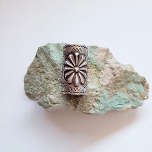 Oxidized Sterling Silver Ponytail or Braid Keeper Shield Fine Silver Ponytail Holder- Speaker Grate Texture  main image 2