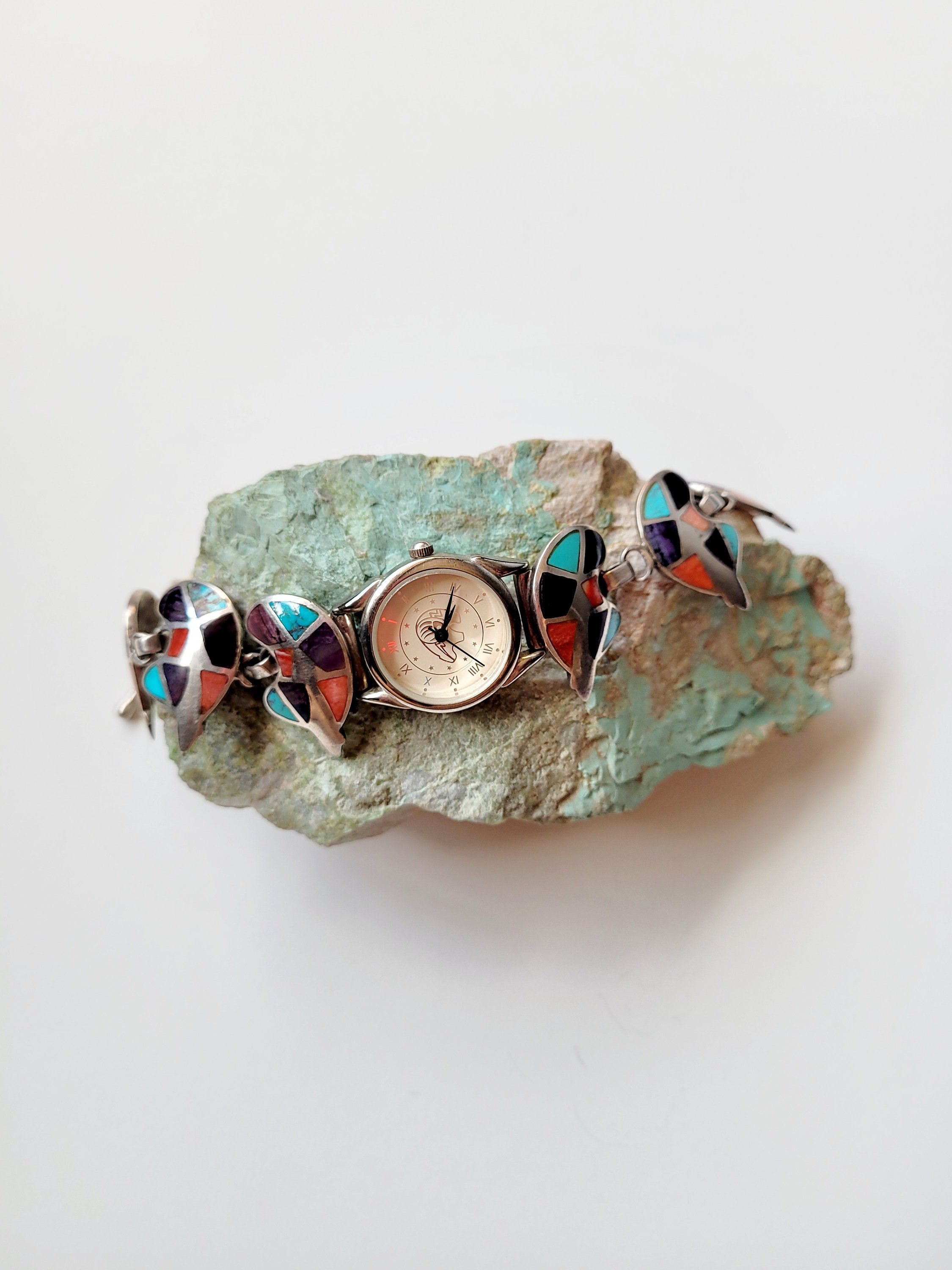 Pawn Inlay Bear Watch Band Sterling Silver Native American  display picture 3