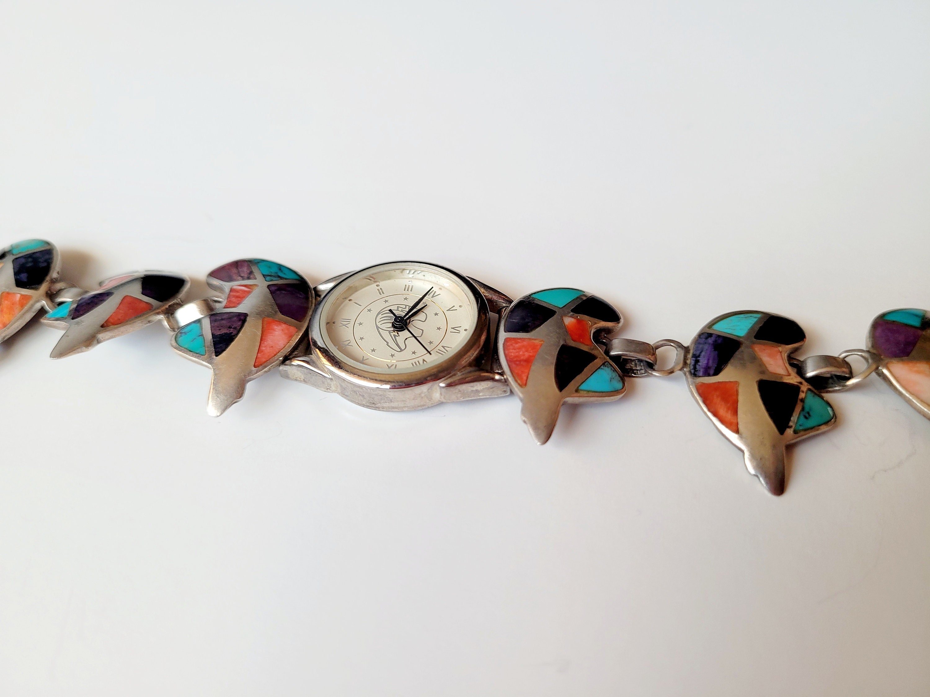 Pawn Inlay Bear Watch Band Sterling Silver Native American  display picture 1