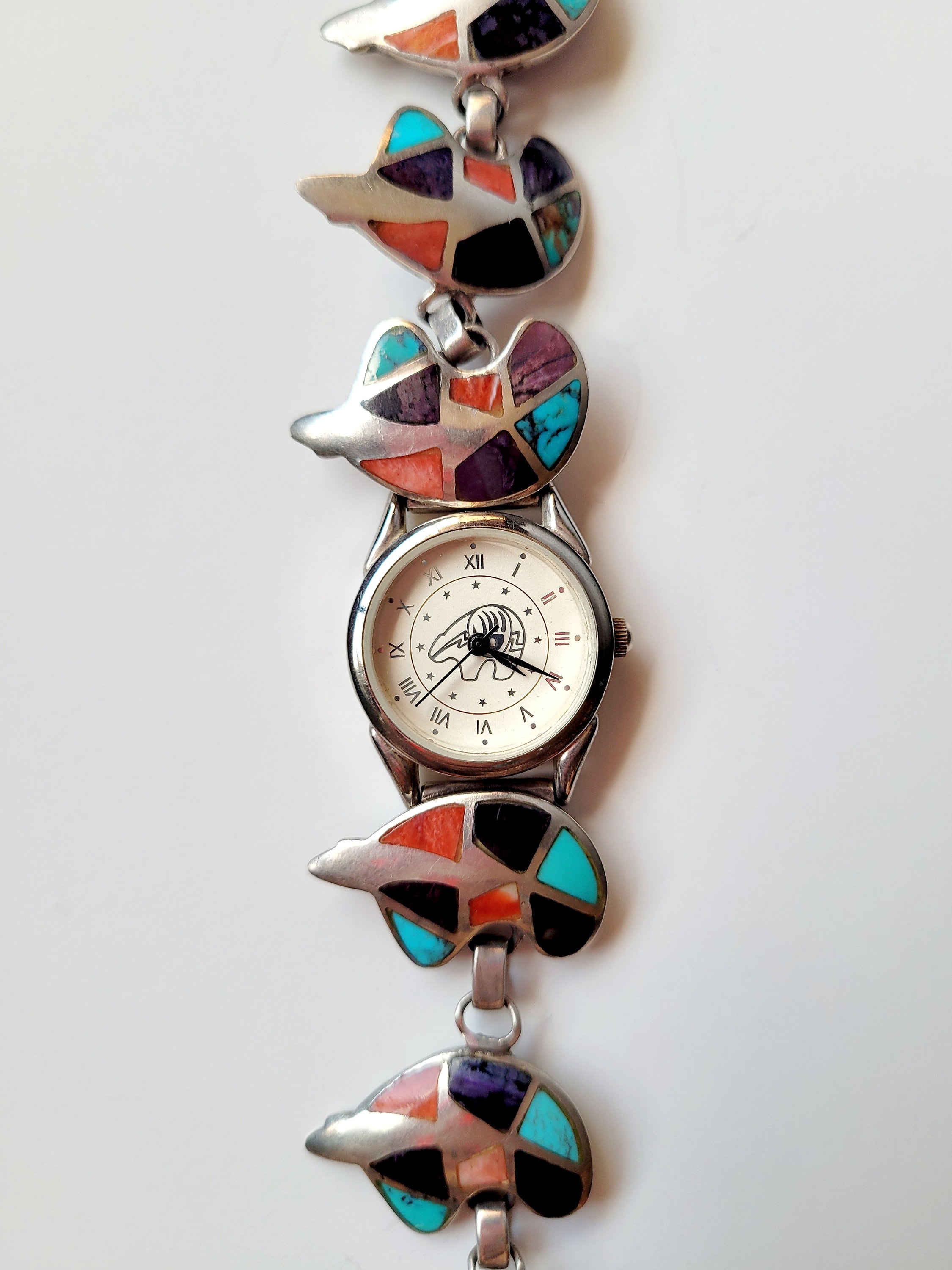 Pawn Inlay Bear Watch Band Sterling Silver Native American  display picture 2