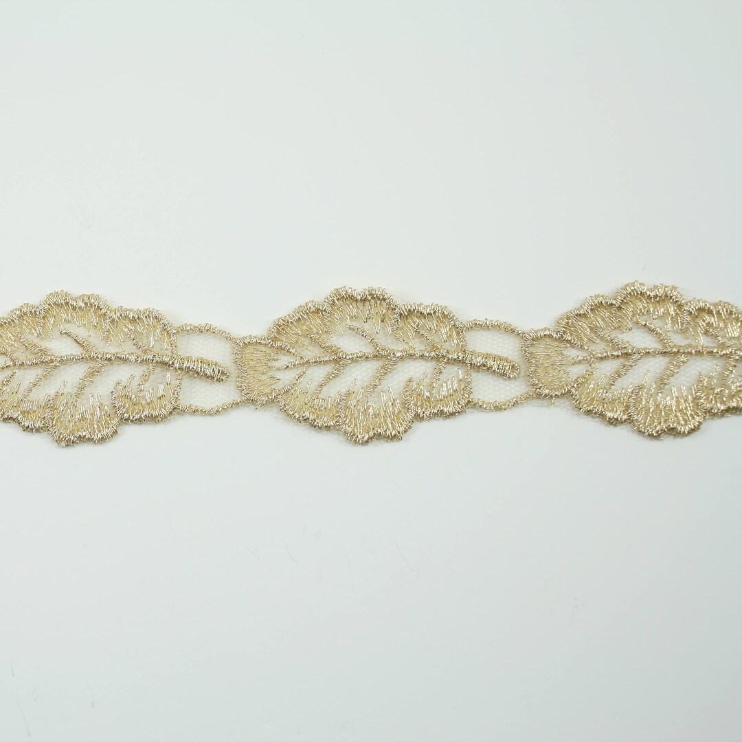 Leaf Metallic Gold Lace by the Yard Gold Embroidery Lace Trim Etsy