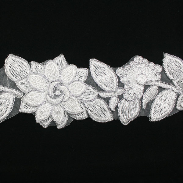 Silver Rayon Gold thread Flower Motif for Women baby girls Hair Clip Hair Accessories Clothing Annielov Chiffon Trim Lace 109 - 1 yard(90cm)